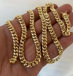 Real 14k Yellow Gold Plated Chains Mens Miami Cuban Link Chain Necklace Thick 6mm Box Lock