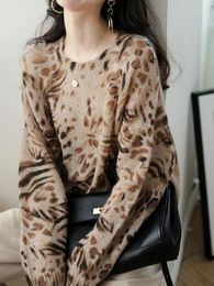 Women's Sweaters Leopard Print Round Neck Printed Sweater Autumn And Winter Retro Loose Long Sleeve Top