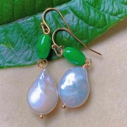 Dangle Earrings Natural Baroque White Pearl Jadeite Barrel Beads Gold Ear Hook Aquaculture Accessories Thanksgiving Lucky Freshwater Easter