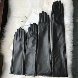 Five Fingers Gloves Women's Genuine Leather Gloves Black Long Sheepskin Glove Over 4050cm Ladies Mittens Winter Velvet Warm Fashion Arm Sleeve 231113