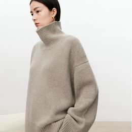 Women's Sweaters Turtleneck pure cashmere sweater female loose and thick languid lazy wind pullover knitting base WOOL 231114