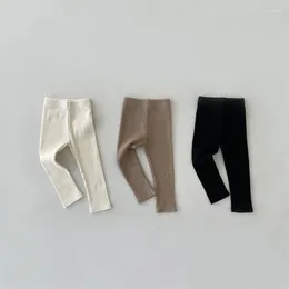 Trousers 2023 Korean Baby Girl Leggings Ribbed Pants Solid Cotton Knit Boys Toddler Pant Autumn Kids Clothes Girls