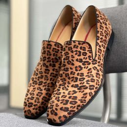 Designer Leopard Print Dress Shoes Leather Formal Shoe Mens Office Shoes Fashion Pointed Toe Business Work Wedding Party Shoes With Box NO493