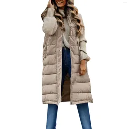 Women's Vests Winter Sleeveless Coat Vest Long Hoodie Warm Zipper Button Duck Down Pockets Outdoor Jacket Solid Cardigans For Women