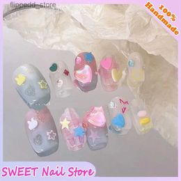 False Nails y2y Fake Press on Short Reusable with Designs Set French Artificial Pink kawaii Tipsy Stick-on Tips Art Q231115