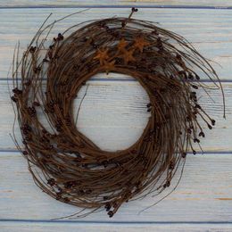 Decorative Flowers Primitives Rustic Pip Berries And Twig With Rusty Barn Stars Wreath 12 Inch Burgundy