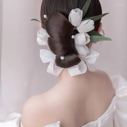 Hair Clips Korean Cute Handmade Ivory Tulip Wedding Barrettes Headwear Jewelry Outside Accessory