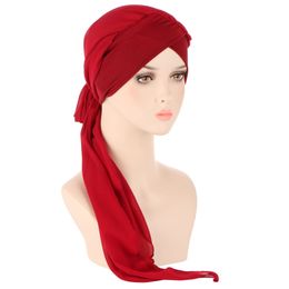 Muslim Women Hair Loss Cancer Chemo Cap Turban Beanie Islamic Head Wrap Long Tail Bandana Headwear