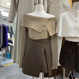 Work Dresses Spring Niche Design Sense One Shoulder Slim Short Sweater Women's Knitted Undershirt Trendy Beautiful Girl Shopping
