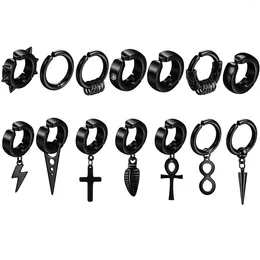 Backs Earrings 2-14Pieces Black Stainless Steel Men Women Clip On Vintage Punk Cross Triangle Spike Hoop Huggie Non-Piercing