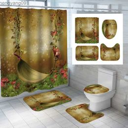 Shower Curtains Dream Forest Shower Curtain Cartoon Print Bath Mat Set Waterproof Carpets Mildewproof Toilet Rugs For Bathroom Decor R231114