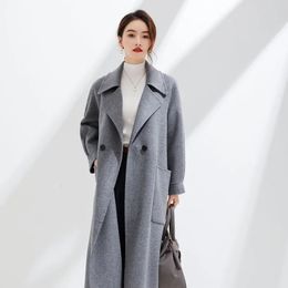 Women's Wool Blends Autumn Winter Handmade Double-Faced Coat Women's 100% Pure Wool Suit Collar Cardigan Jacket Casual Loose Fashion Solid Coat 231113