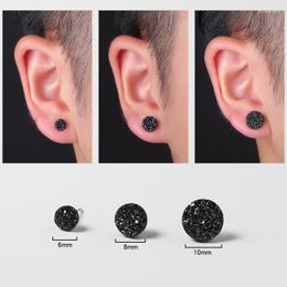 Stud Earrings Punk Round Stainless Steel Rhinestone For Men & Women Unisex Rock Piercing Black Vintage Cool Jewellery