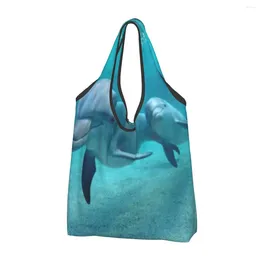 Shopping Bags Underwater Dolphins Women's Casual Shoulder Bag Large Capacity Tote Portable Storage Foldable Handbags