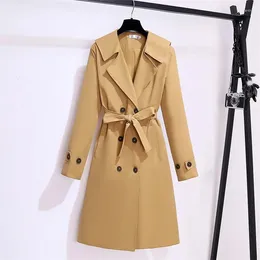 Women's Trench Coats Korean Doll Collar Women Mid-length Windbreaker With Belt Casual Double-breasted Spring Autumn Female Coat Black Khaki