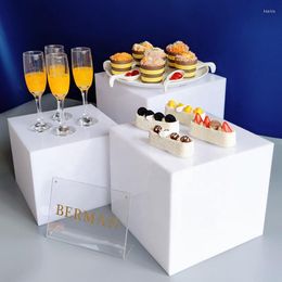 Strumenti di cottura Set da 3 pezzi Cubo quadrato Alzate per display in acrilico trasparente bianco Decorazione per matrimoni Alzata per torta a buffet