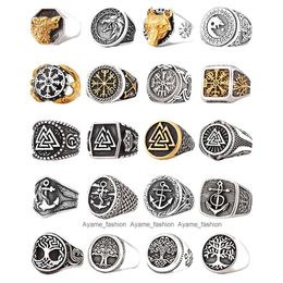 Viking Celtic Rune Axe Compass Tree of Life Skull Wolf Head Odin Amulet Viking Ring Wholesale men's rings stainless steel Jewellery