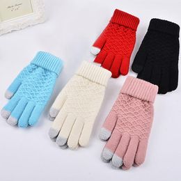 Five Fingers Gloves 2023 Jacquard Autumn/Winter Solid Colour Warm Touch Screen Cute Magic Ladies Dirt-resistant Wear-resistant Glove