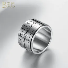 With Side Stones BOAKO Stainless Steel Rings For Men Jewellery Rotatable 3 Part Roman Numerals Ring Punk Spinner Band Date Time Calendar