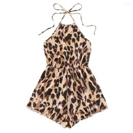 Women's Shorts European And American Fashion Sexy Neck Hanging Lace Up Leopard Flower Strap One Piece Source