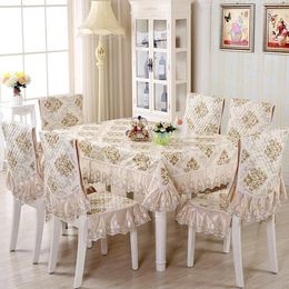 Table Cloth Elegant Lace Edge Dining Room Tablecloth Set Seat Chair Cover Household Wedding Mat Rectangle Dustproof Covers 1