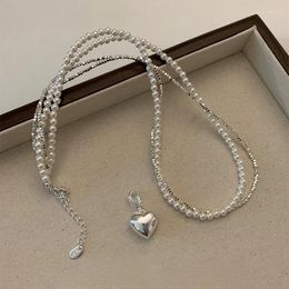 Pendant Necklaces Classic Imitated Pearl Double Layer Chain For Women Elegant Charm Jewellery Romantic Heart Necklace Vintage Neck Chains