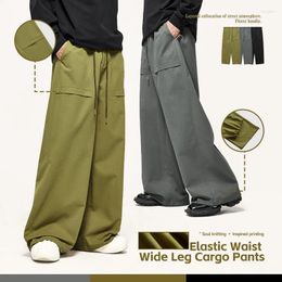 Men's Pants INFLATION Unisex Wide Leg Cargo Plus Size Men Black Elastic Waist Casual Trousers