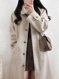 Womens Wool Blends Autumn Winter Long Coat Women Korean Faux Woolen Jacket Female Elegant Single Breasted Overcoat Vintage Haruku Coats 231114