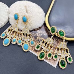 Dangle Chandelier Statement Stud Earrings Green Marble Stones Pendant Pendientes Accessories 230413