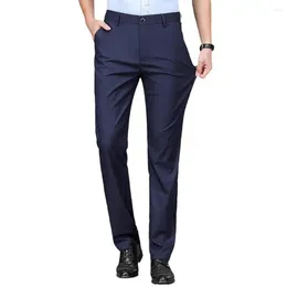 Men's Suits Men Winter Suit Pants Soft Thickened Plush Business Anti-wrinkle Straight Leg Mid Waist Elastic Pockets For Office