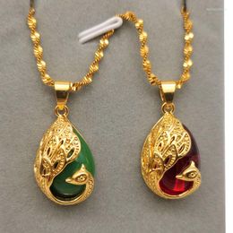 Pendant Necklaces 2023 Sand Gold Imitation Jade Ethnic Style Wild Necklace Brass Gold-plated Opal Stone Peacock Female Colgante De Mujer