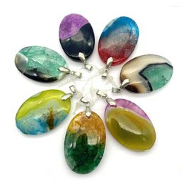 Pendant Necklaces 29x43mm Natural Stone Oval Colorful Onyx Quartz Charm Women Gift Ornament DIY Sweater Chain Accessories