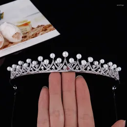 Hair Clips Elegant Pearl Wedding Crown Cubic Zircon Bridal Tiaras Bridesmaid Hairband For Women Jewelry Party Headdress HQ0292