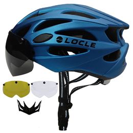 Cycling Helmets LOCLE Magnetic Goggles Cycling Helmet Men Women Bicycle Helmet Lenses MTB Bike Helmet Road Mountain Helmet Removable Sunvisor 231113