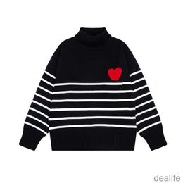 Amis Am i Paris Sweater Amiparis Classical Black White Stripe Designer Knitted Jumper Jacquard Love Heart Coeur Sweat Men Women Pull Turtleneck O1kb