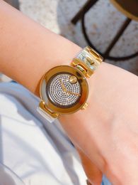 Fashion trend women's watch 36mm diamond-encrusted stainless steel simple atmospheric gold case watchband flood light small dial waterproof 2023 new watch designer