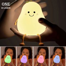 Night Lights Silicone Lamp Colorful Nightlight with Pear Shaped Design Tap Control Atmosphere Light Home Decoration Hoilday Gift for Kids Q231114