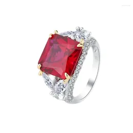 Cluster Rings 925 Sterling Silver 12 12mm Emerald Pigeon Blood Ruby Square Ring For Women Vintage Jewellery Luxury Nordic Gift