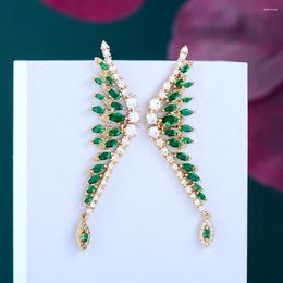Dangle Earrings SORAMOORE 2023 Luxury 3 Colors Pendant Feather Trendy For Women Wedding Crystal Zircon CZ Dubai Bridal Earring Bohemian