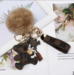 Keychains & Lanyards Designer Cute Fashion Teddy Bear Key Chain Ring Gifts Women PU Leather Car Buckles Bag Charm Accessories Men Animal Keyring Holder DIOU