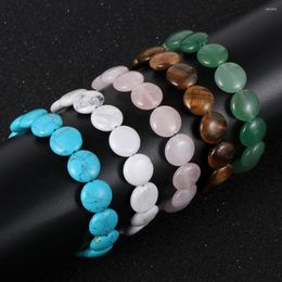 Strand Women Flat Natural Gemstone Beaded Stretch Bracelet Tiger Eye Crystal Green Aventurine Turquoise Bangle Jewellery Gifts