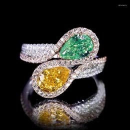 Cluster Rings Charm Emerald Topaz Diamond Ring Real 925 Sterling Silver Party Wedding Band For Women Bridal Engagement Jewellery Gift