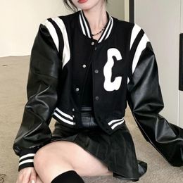 Womens Jackets Bomber Black Coats Leather Baseball Short Coat Y2k Jacket Woman Goth Clothing Streetwear 231113