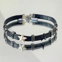 Choker Fashion Hip Hop Street Cool Black And White Stars Leather Stitching Necklace For Women Daily Wear Jewelry Gifts