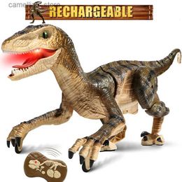 Electric/RC Animals Kids RC Dinosaur Raptor 2.4G Remote Control Velociraptor Toy Electric Walking Dragon Toys For Children Rc Animal Christmas Gifts Q231114