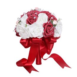 Decorative Flowers Wreaths Perfectlifeoh Burgundy Wedding Bouquet PinkRedWhiteRoyal Blue Bridal Bridesmaid Artificial Flower Rose Bride