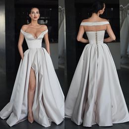 Champagne A Line Prom Dresses Off Shoulder Evening Dress Split Ruffle Formal Long Special Occasion Party dress