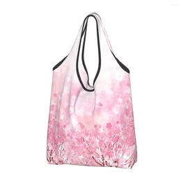 Shopping Bags Cartoon Cherry Blossom Trees Women's Casual Shoulder Bag Large Capacity Tote Portable Storage Foldable Handbags