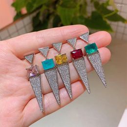 Dangle Earrings Red Square Crystal Paraiba Earring Triangle Pendant Retro Texture Women Jewellery High Quality Cubic Zirconia Wedding Party