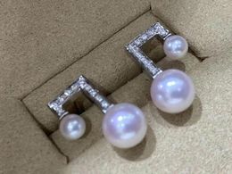 Dangle Earrings Grogeous 6-9mm South Sea Round White Pearl Earring 925s